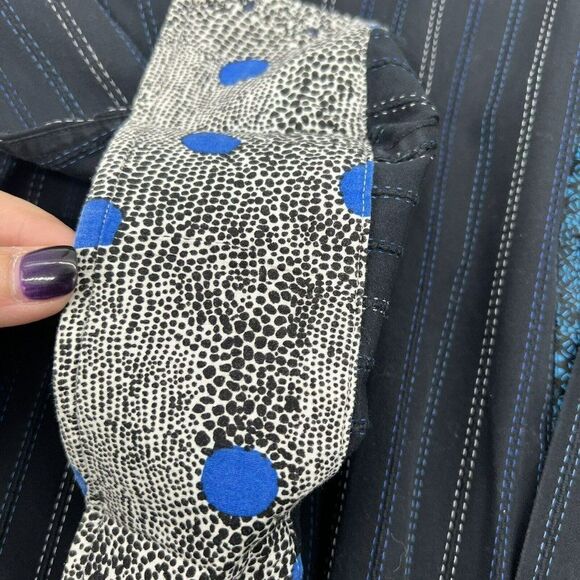 Luchiano Visconti Long Sleeve Shirt Flip Cuff Stitched Stripe Black Size XLT - Picture 2 of 6